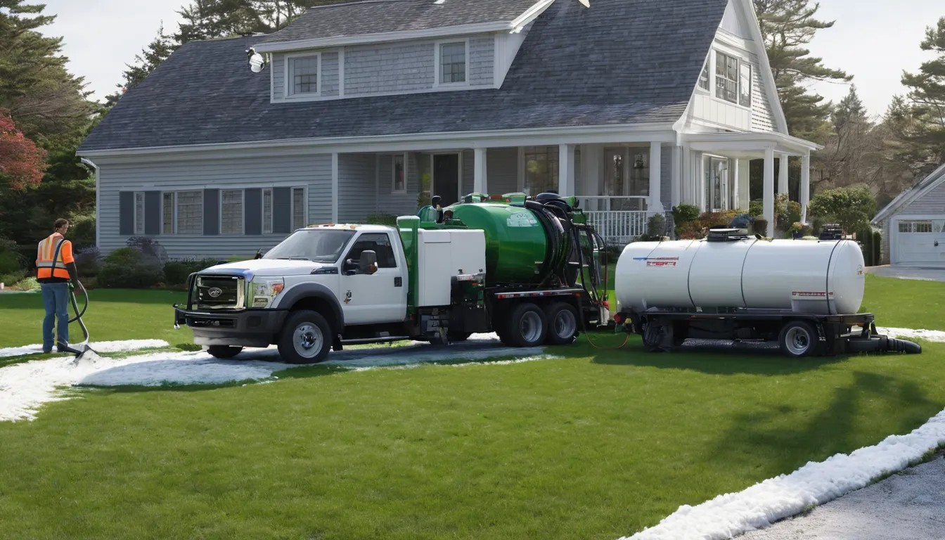 A provider's vacuum truck parked beside a home in the Beverly area during a routine septic tank pumping visit